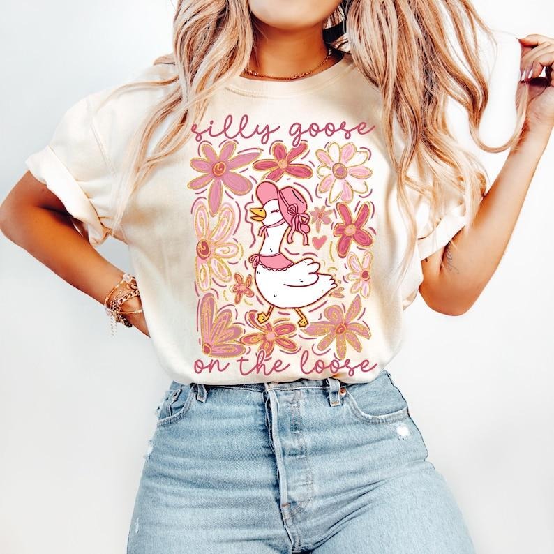 Spring Floral Boho Goose Mama Coquette Bow Duck Girly T-Shirt Hoodie, Sweatshirt | HypeCrazeTee.com