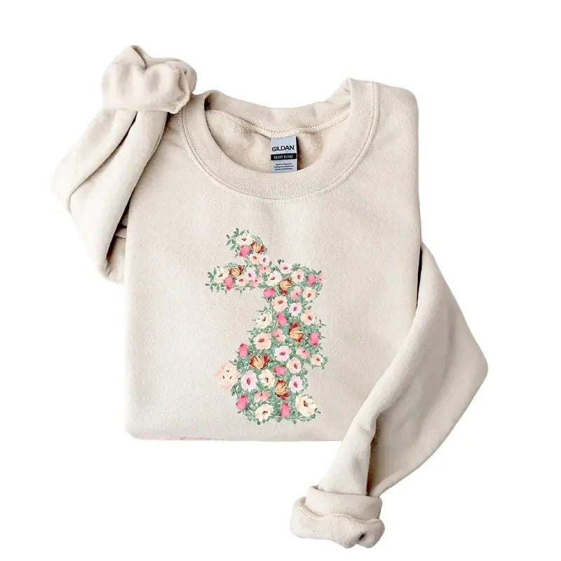 Spring Floral Bunny Shirt, Easter T-Shirt, Easter Bunny Sweatshirt, Floral Rabbit Sweatshirt, Spring Easter T-shirt,...