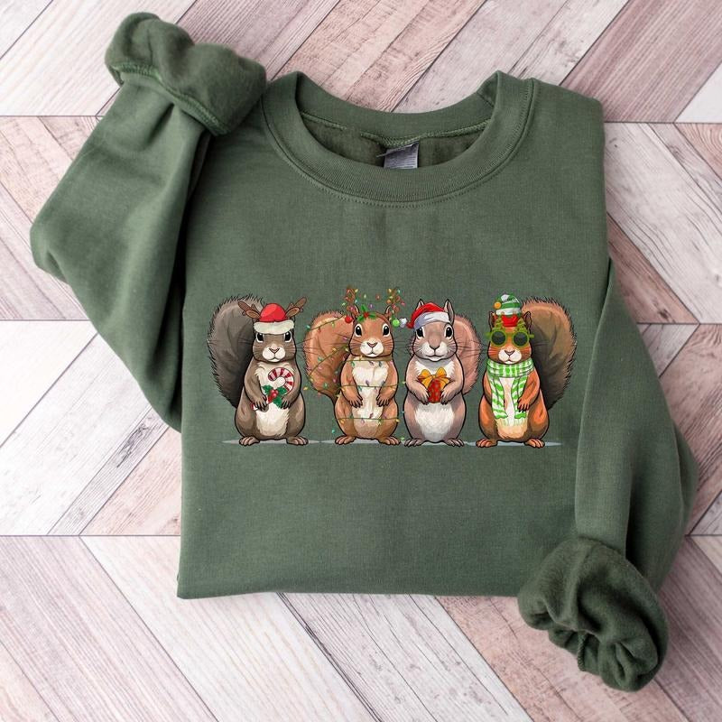 Squirrel Christmas Sweatshirt, Squirrel Christmas Light Shirt,  Unisex Crewneck Sweatshirt & Shirt Classic Cotton Hoodie