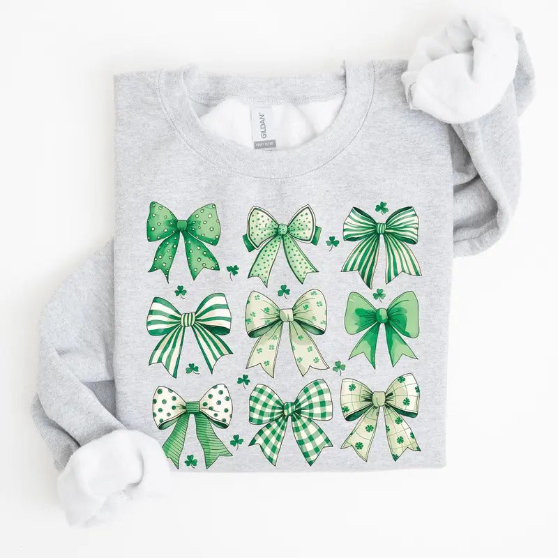 St. Paddy's Day Coquette, Clover, Shamrock, Bow, Lucky, Irish, Lucky Charm, St Patrick's Day Sweatshirt, Crew Neck,...