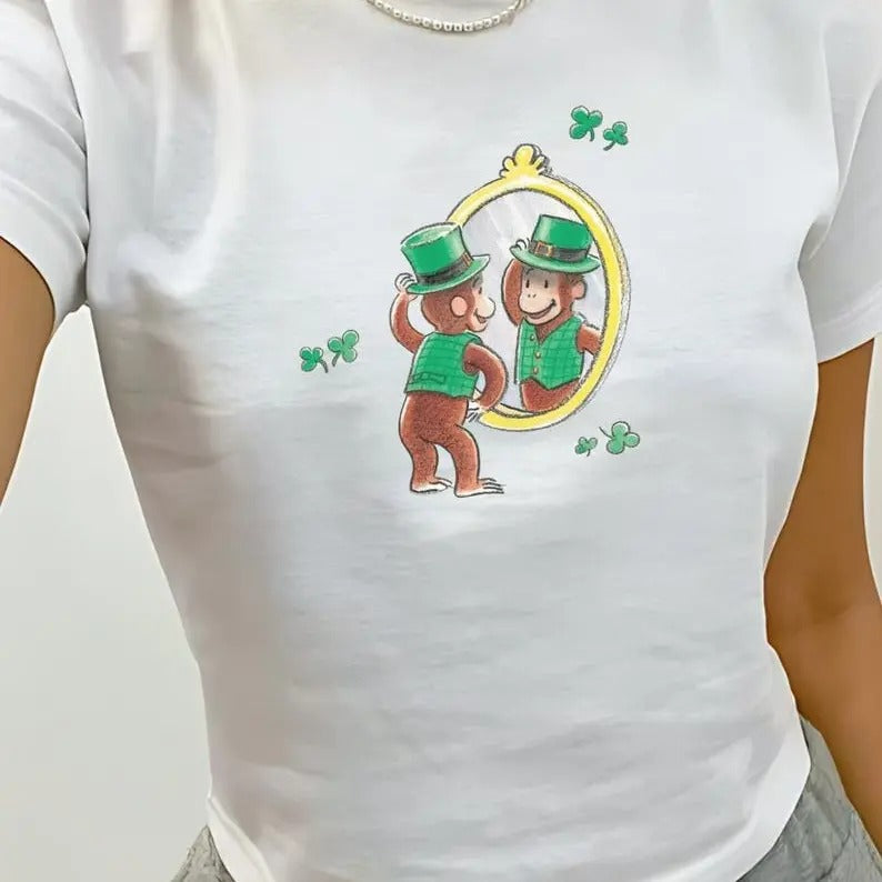 St Patrick's Day Baby Tee, Lucky Girl Clover Trendy Tee, Cute Green Irish Top, Retro Y2K Vintage Graphic, Pinterest...