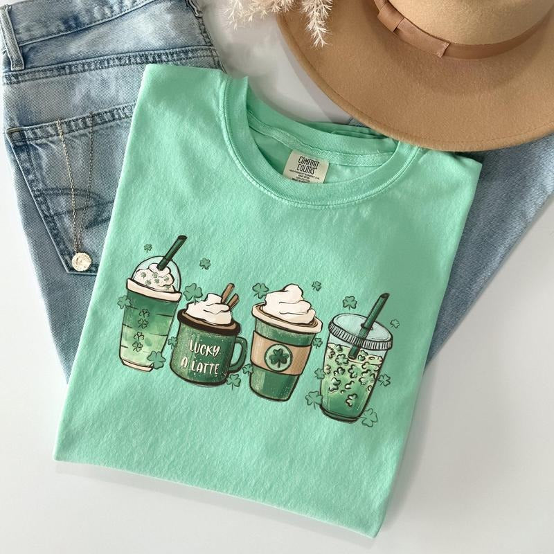 St Patrick's Day Coffee Drinks St Patrick's Day Comfort Colors Tshirt, Women's Crew Neck, Crewneck Hoodie, Sweatshirt