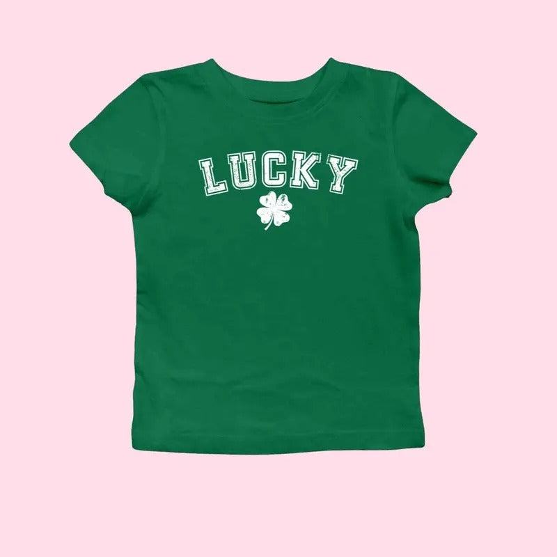 St Patrick's Day Y2k Baby Tee, Lucky Baby Tee, Shamrock Baby Tee, Downtown Girl, St Pats Day Shirt, Baby Tee Women...