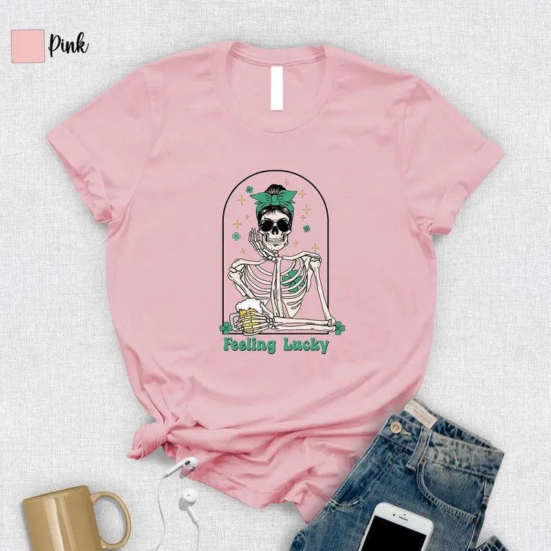 St Patrick's Skeleton Shirt, Feeling Lucky T-Shirt, St Patrick's Skull Tee, Green Irish Season Gift, St Patrick's...