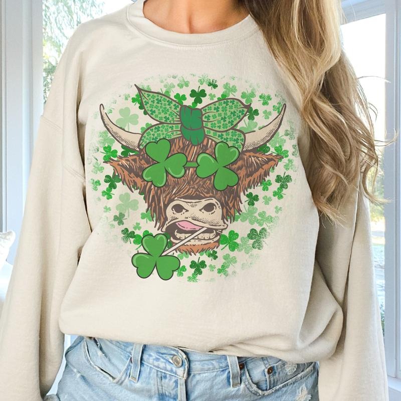 St Patricks Day Highland Cow Sweatshirt Cow Pullover St. Patricks Day Higland Cow Womens St. Pattys Sweatshirt St. Pattys...