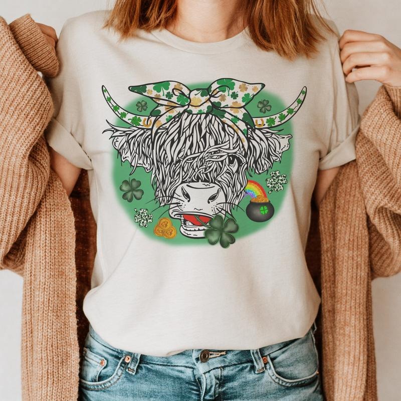 St Patricks T-Shirt Boho Bull Tshirt St Pattys Tee Soft Print Shirt Lucky Boho T-Shirt St Patricks Tshirt Boho Bull Tee...