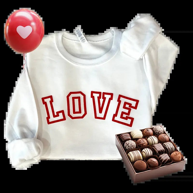 St Valentine's Love Puff Lettering Sweatshirt Womenswear Crewneck Pullover T-Shirts, Hoodie | HypeCrazeTee.com