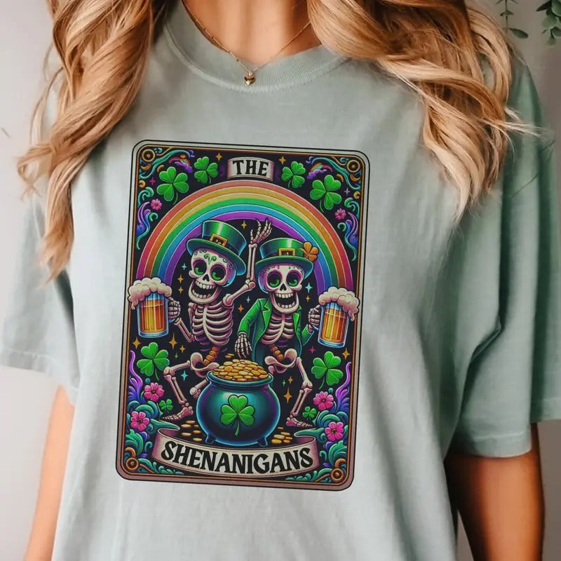 St. Patricks Shenanigans Tarot St. Pattys Skeleton Clover Skull Rocker St. Patricks Top Casual Rainbow Lucky Shirt T-Shirts, Hoodie, Sweatshirt