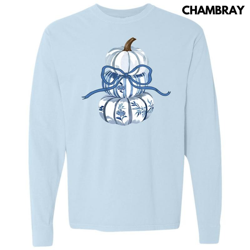 Stacked Blue Pumpkin Trio Long Sleeve Comfort Colors T-Shirt 'NLB' Hoodie, Sweatshirt | HypeCrazeTee.com