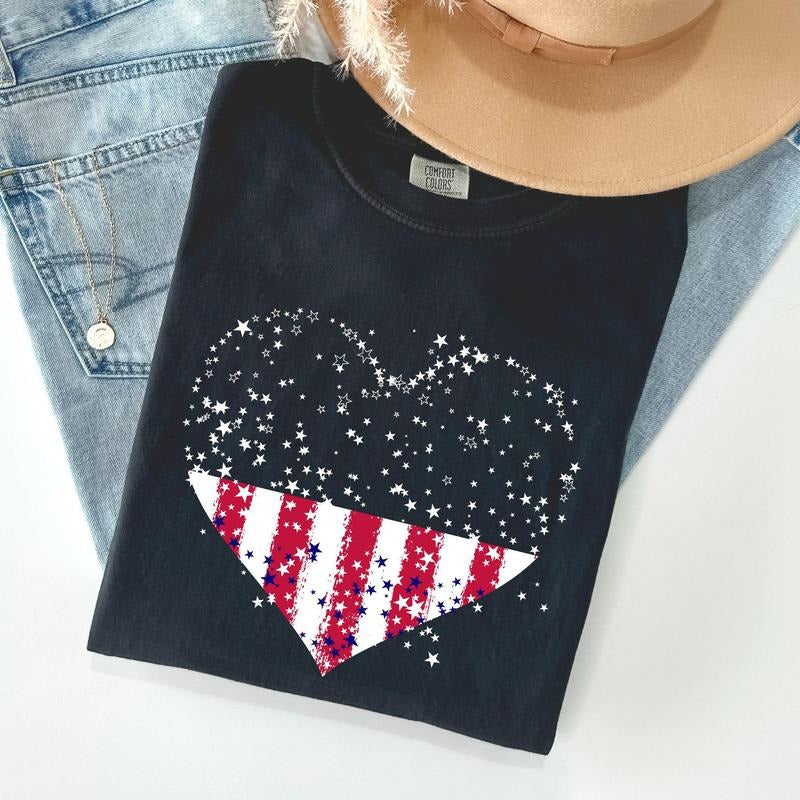 Star Hearts, Red White Blue, Patriotic, 4th of July Tshirt, Women's Crew Neck, Crewneck Hoodie, Sweatshirt | HypeCrazeTee.com
