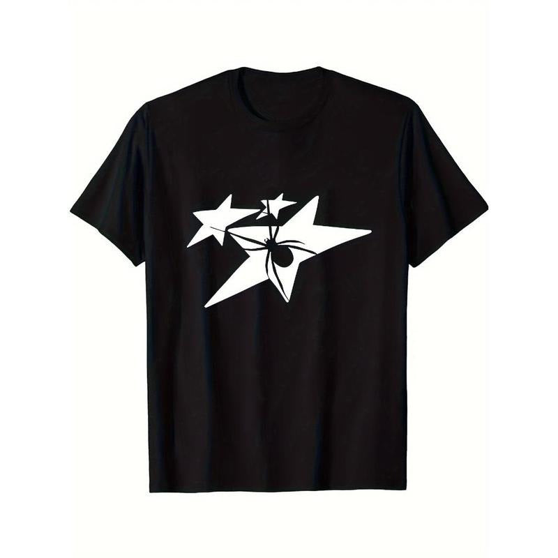 Star pattern printed T-shirt men's casual style summer and autumn slightly elastic round neck T-shirt Made in USA Hoodie,...
