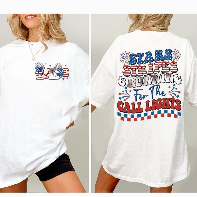 Stars Stripes And Running For Call Lights Shirt, Nurse Shirts, Gift For Nurse, Memorial Day Gifts, Women's Tops, American...