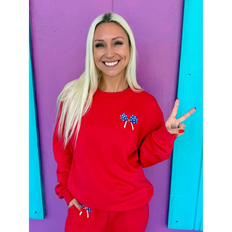 Stars and Stripes Bow Embroidered Sweatshirt T-Shirts, Hoodie | HypeCrazeTee.com