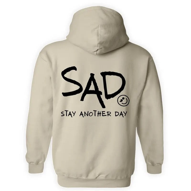 Stay Another Day Mental Health Awareness Hoodie or Crewneck Sand Color Pullover Sweatshirt Soft Simple Sweaters Tops Long...