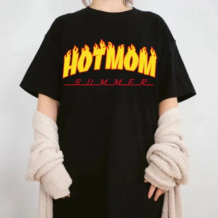 Stay Cool & Trendy with our Hot Mom Summer T-Shirt! Flaunt your Vacation Vibes & Beach Vibes with our Stylish Flame...