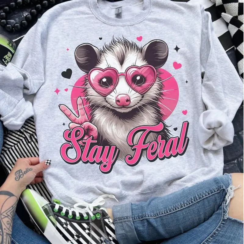 Stay Feral Opossum Ash Grey Sublimation Funny T-Shirts, Hoodie, Sweatshirt
