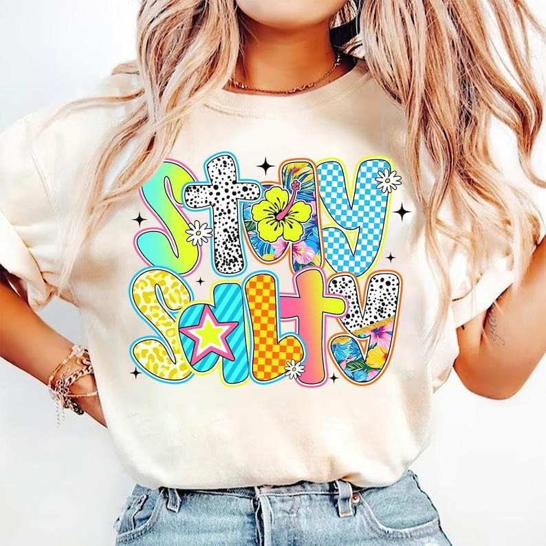 Stay Salty Retro Floral Beach Cute Preppy Coquette Pearl Bow Summer T-Shirt Hoodie, Sweatshirt | HypeCrazeTee.com