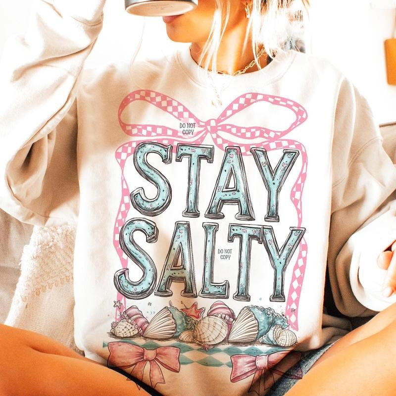 Stay Salty Sweatshirt, Coastal Cowgirl Beach Crewneck, Summer Seashell Graphic Pullover T-Shirts, Hoodie | HypeCrazeTee.com