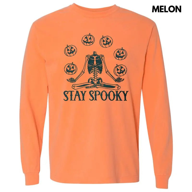 Stay Spooky PUFF Long Sleeve Comfort Colors T-Shirt Hoodie, Sweatshirt | HypeCrazeTee.com
