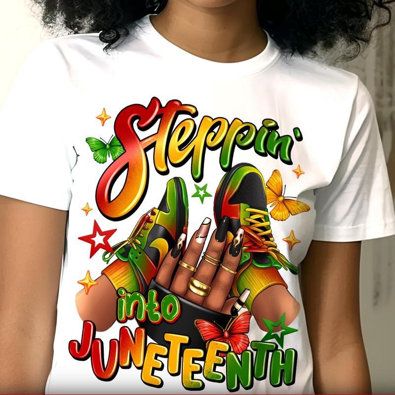 Steppin' Into Juneteenth Black Woman T-shirt, Sneaker Girl Shirt, Juneteenth Sneakers Tees, African American T-shirt,...