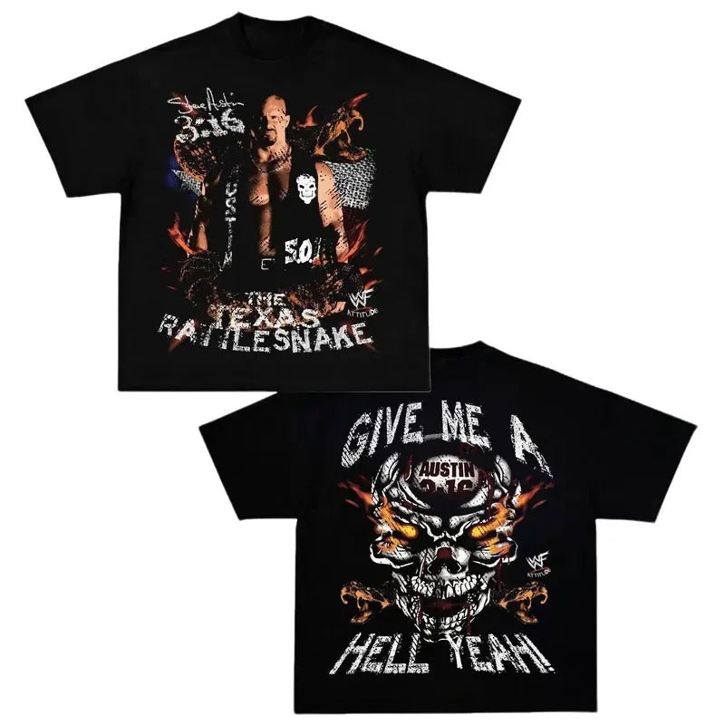 Steve Austin Texas Rattlesnake 2 Sides Stone Cold Austin Steve Give Me Hell Yeah Sport Shirt Austin 3:16 Wrestling Fan Crew Neck T-Shirts, Hoodie, Sweatshirt