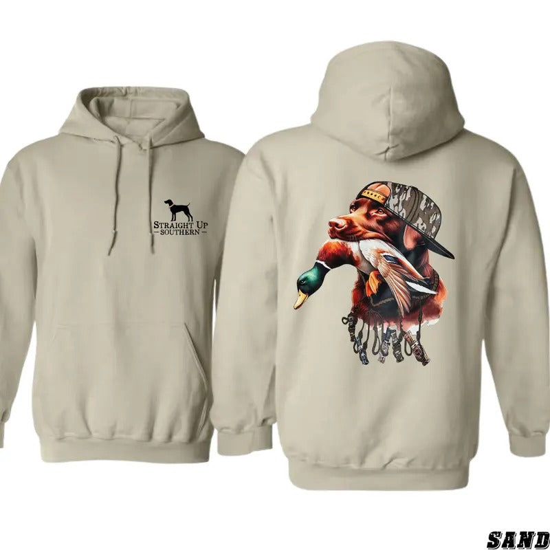 Straight Up Southern Hoodie - Bold Brown Hunting Dog with Duck Graphic, Unisex Casual Sweatshirt for Outdoor and...
