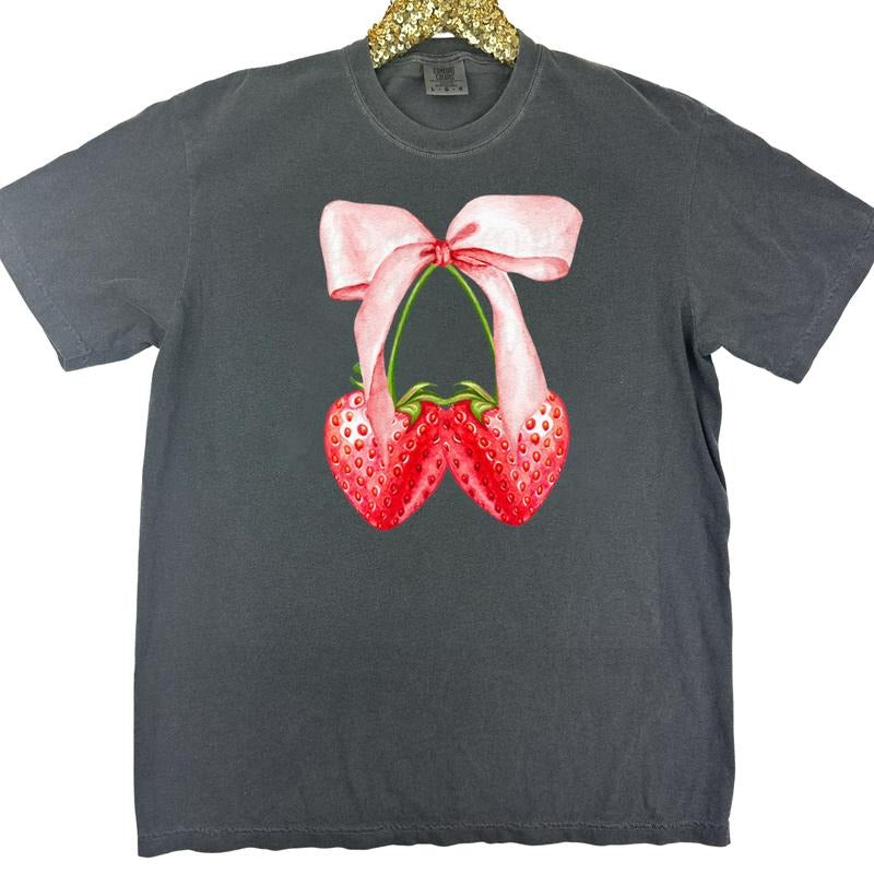 Strawberry Bow Coquette Comfort Colors T-Shirt Hoodie, Sweatshirt | HypeCrazeTee.com