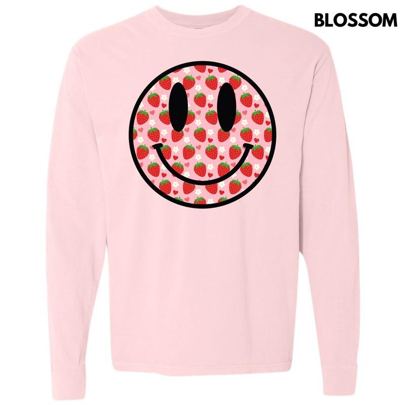 Strawberry Happy Face Long Sleeve Comfort Colors T-Shirt 'NLB' Hoodie, Sweatshirt | HypeCrazeTee.com