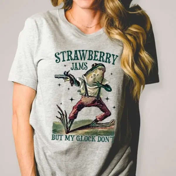 Strawberry Jams But My Glock Don't T-Shirt , Funny Frog T-Shirt, Funny Meme Shirt, Funny Frog Tee Hoodie, Sweatshirt