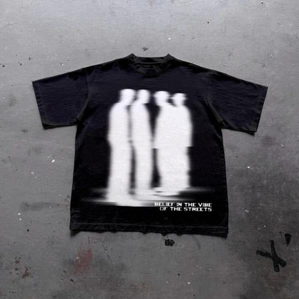Street Atmosphere Virtual Shadow Characters Shadow Graphic Cotton T-Shirt, grunge y2k emo scene tapout goth amity...