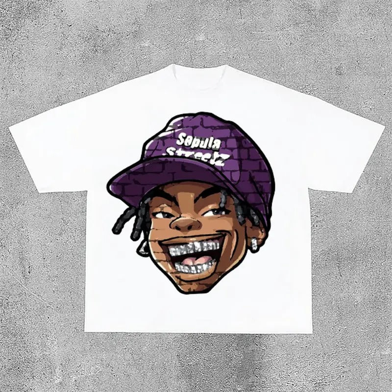 Street Trend Cartoon Graffiti Big Head Graphic Cotton T-shirt Hoodie, Sweatshirt | HypeCrazeTee.com