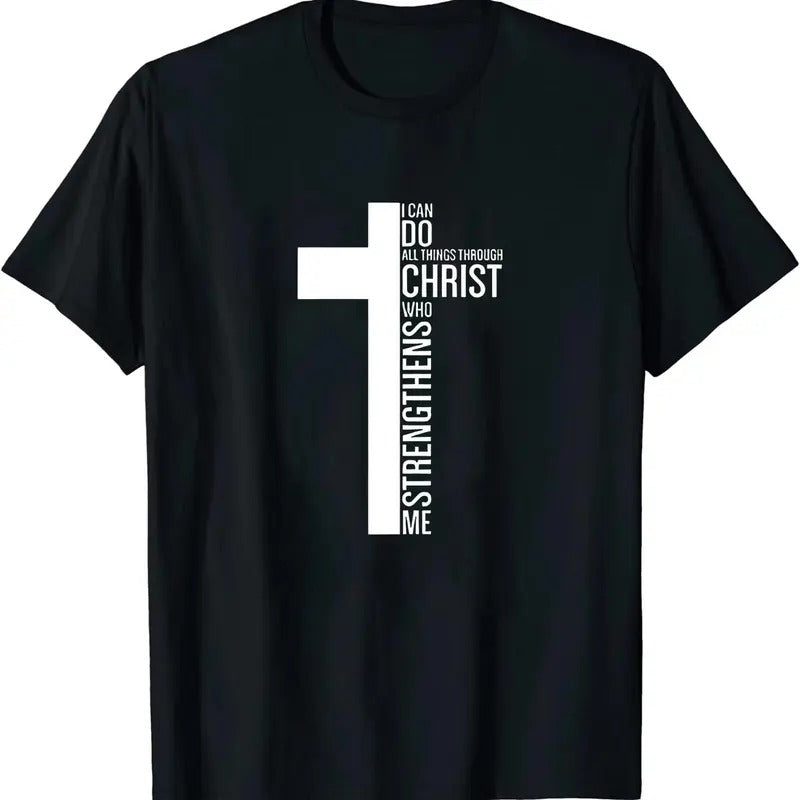 Strengthens Me Cross T-Shirt Cotton Tee Earthy Black Women Outfits Hoodie, Sweatshirt | HypeCrazeTee.com