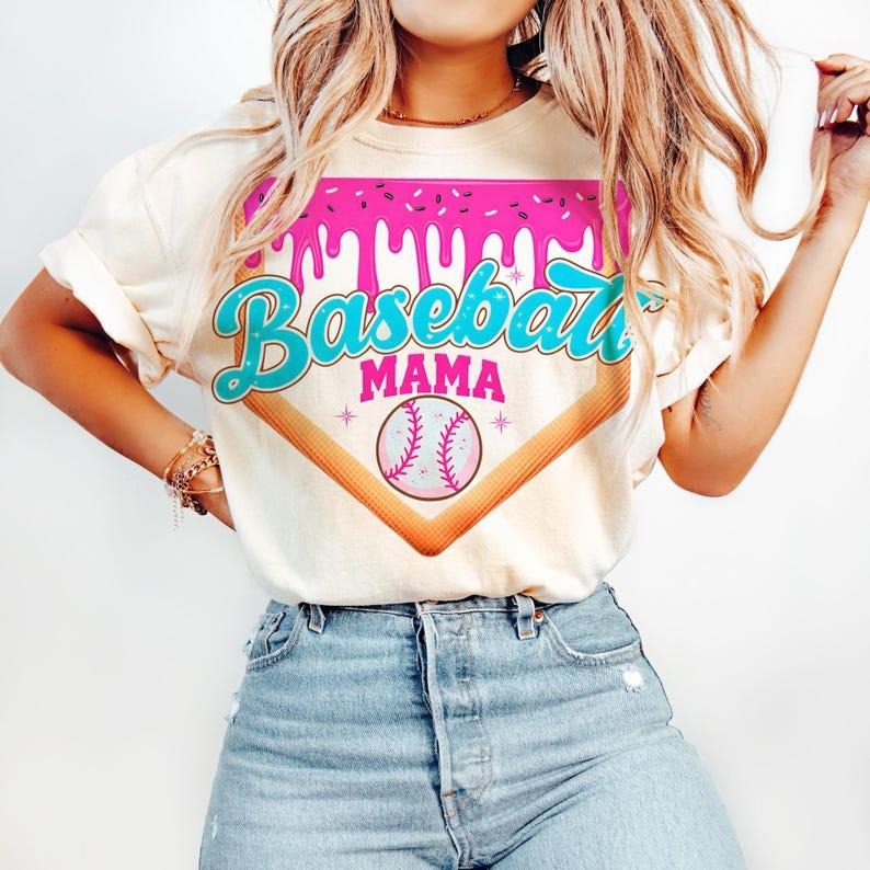 Stylish Baseball Ice Cream Print Shirt, Sport Mom Game Day Essential Hoodie, Sweatshirt | HypeCrazeTee.com
