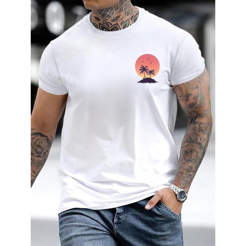 "Stylish Men's T - Shirt with a Minimalist and Trendy Palm Trees - at