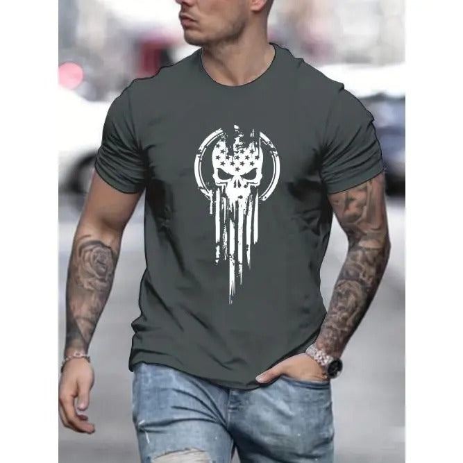 Stylish Summer Skull T-Shirt: Durable, Breathable & Stretchy, Perfect for Everyday Casual Wear Made in USA Hoodie, Sweatshirt