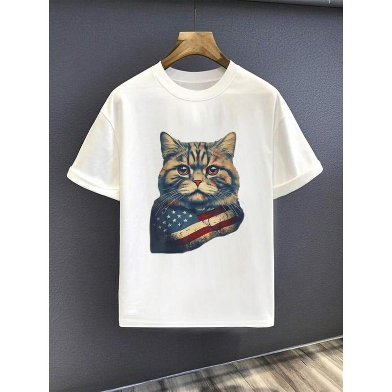 Stylish T - Shirt Showcasing a Gorgeous Cat with an American Flag Motif Hoodie, Sweatshirt | HypeCrazeTee.com