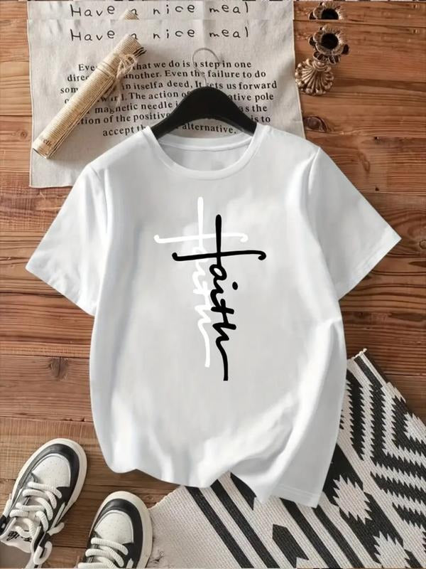 Stylish Texture Printed Women's Fashion T-Shirt, Comfortable Loose Fit Round Neck, Elegant Casual Top for All Seasons,...