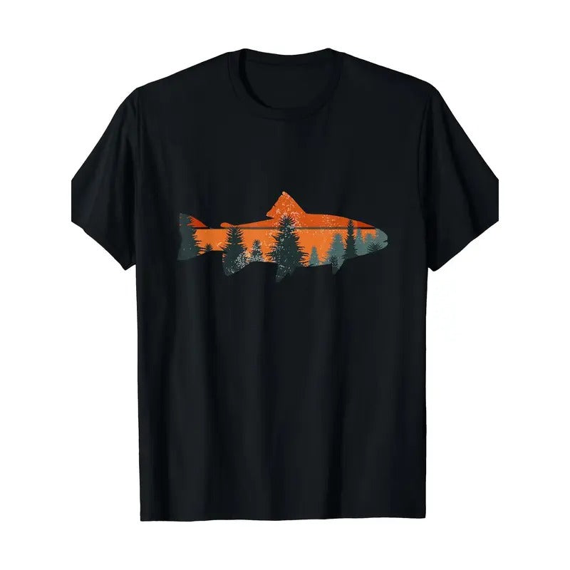 Stylish Trout Fly Fishing T-Shirt for Men - Nature-Inspired Outdoor Apparel Comfortable, Short Sleeve, Casual Wear for...