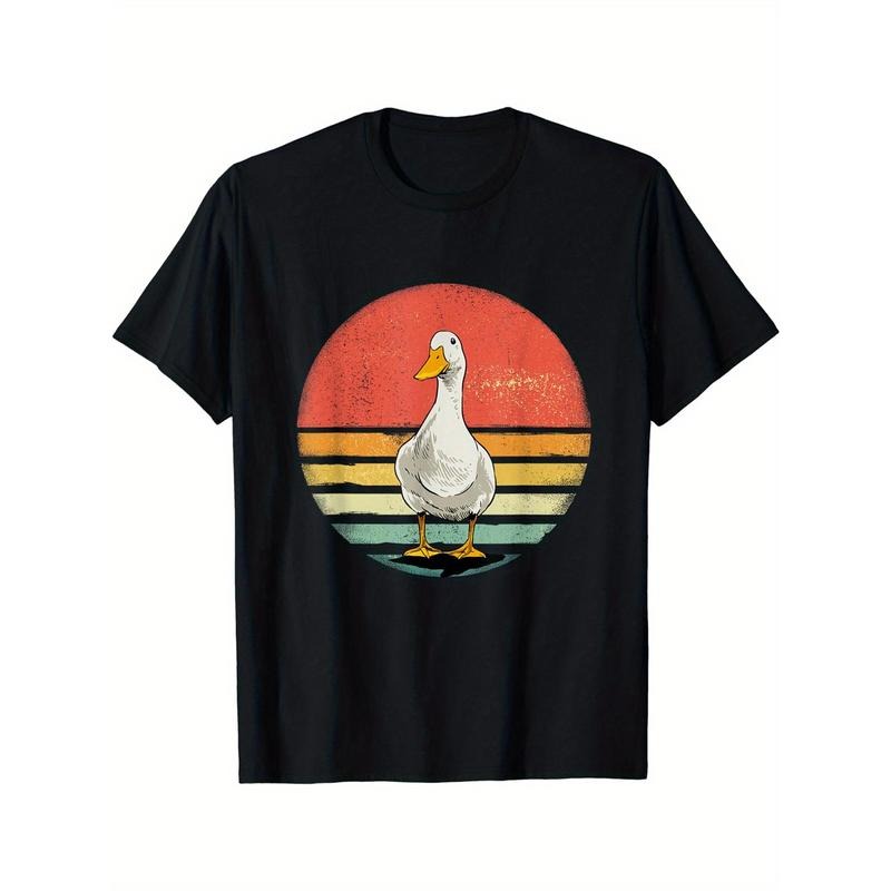Summer Essential: Men's Fashionable Crew Neck Duck Print Short Sleeve Sports T-shirt, Comfortable and Versatile Made in...