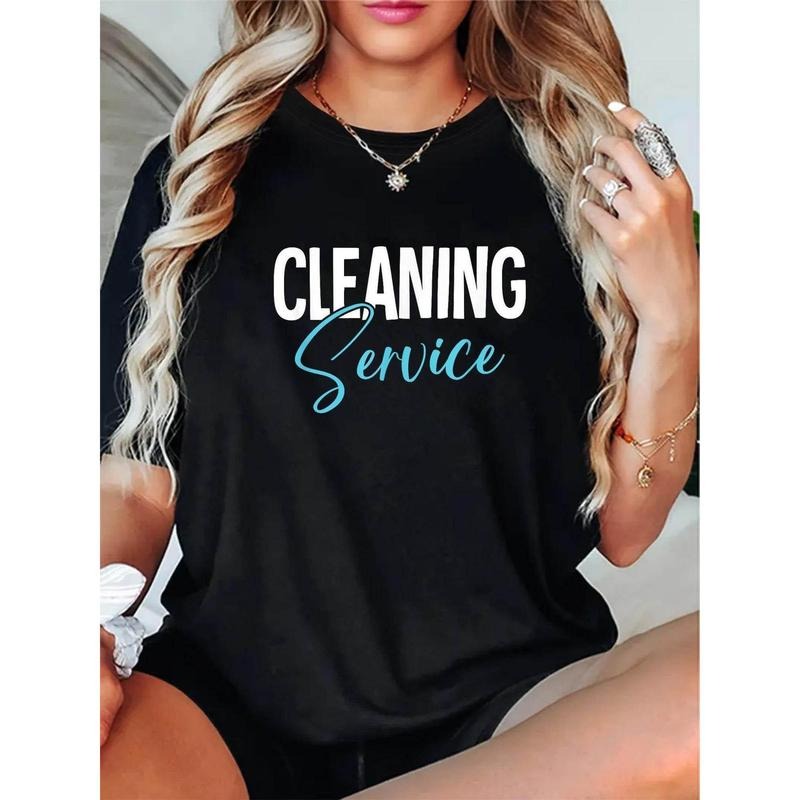 Women'S Casual T-Shirt | 'Cleaning Service' Pattern Print | And Spandex Blended Fabric | Round Neck, Short Sleeves |...