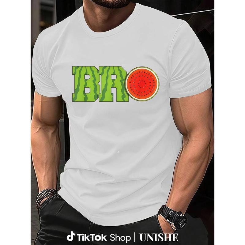 Summer Fun White Watermelon T-Shirt for Men - Green Letter Print, Crew Neck Comfort Hoodie, Sweatshirt | HypeCrazeTee.com