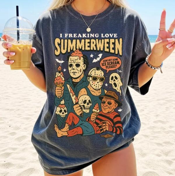Summer Halloween Tshirt, I Freaking Love Summer Tshirt, Funny Halloween Funny, Horror Characters, Halloween in Summer...