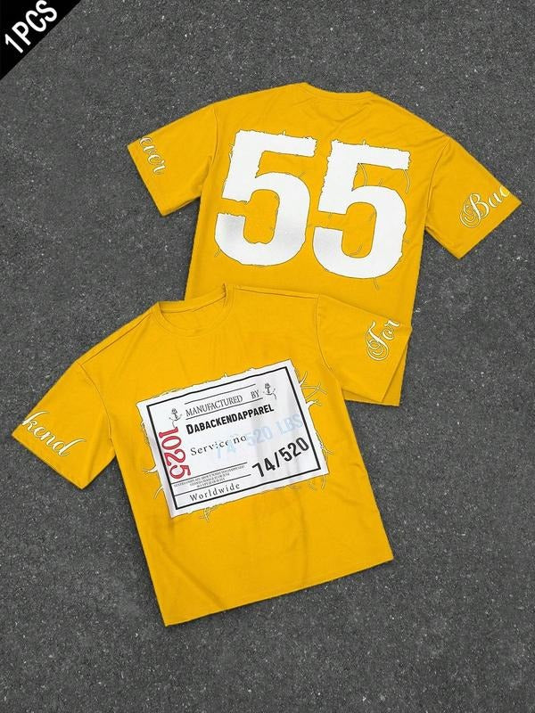 Summer High-Quality Plus Size Men's Short Sleeve T-Shirt, Trendy Outdoor Streetwear with Letter Print, Casual Fitted...
