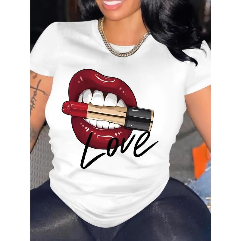 Vacation Style 2025 Spring/Summer Lip Graphic Print Women's Short Sleeve T-Shirt Hoodie, Sweatshirt | HypeCrazeTee.com