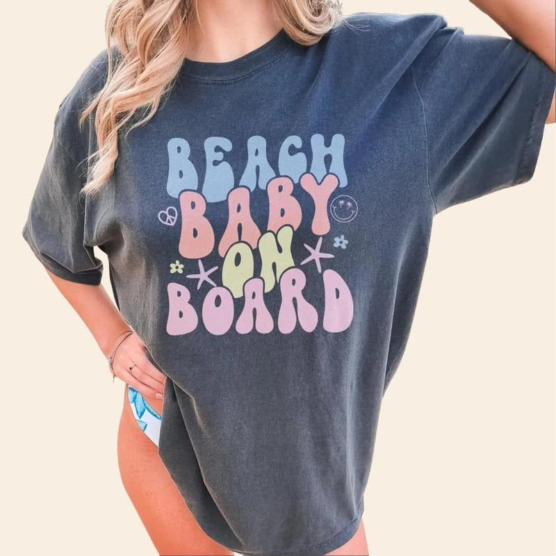 Summer Pregnancy Announcement Shirt Beach Baby Announcement Beach Gender Reveal t-shirt Beach Baby on Board Maternity tee...
