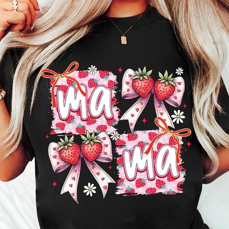 Summer Strawberry Mama Shirt Coquette Cute Mom Mama T-Shirts, Hoodie, Sweatshirt