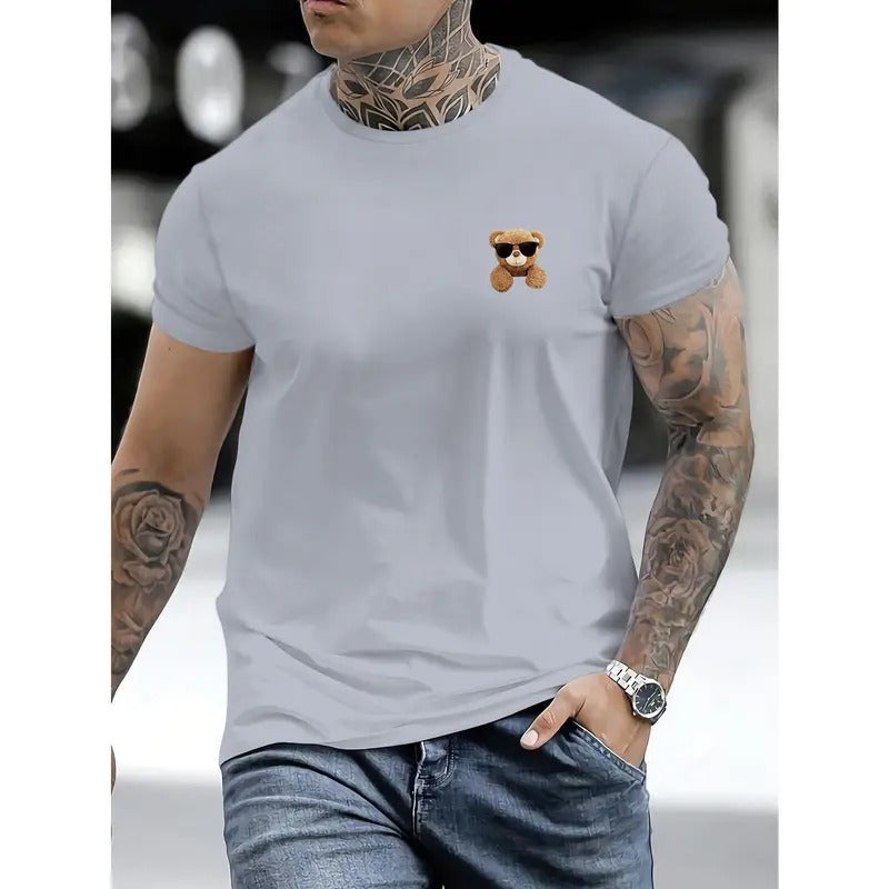 Summer Street Style: Men's Casual Round Neck T-shirt with Teddy Bear Print Menswear Top Hoodie, Sweatshirt | HypeCrazeTee.com