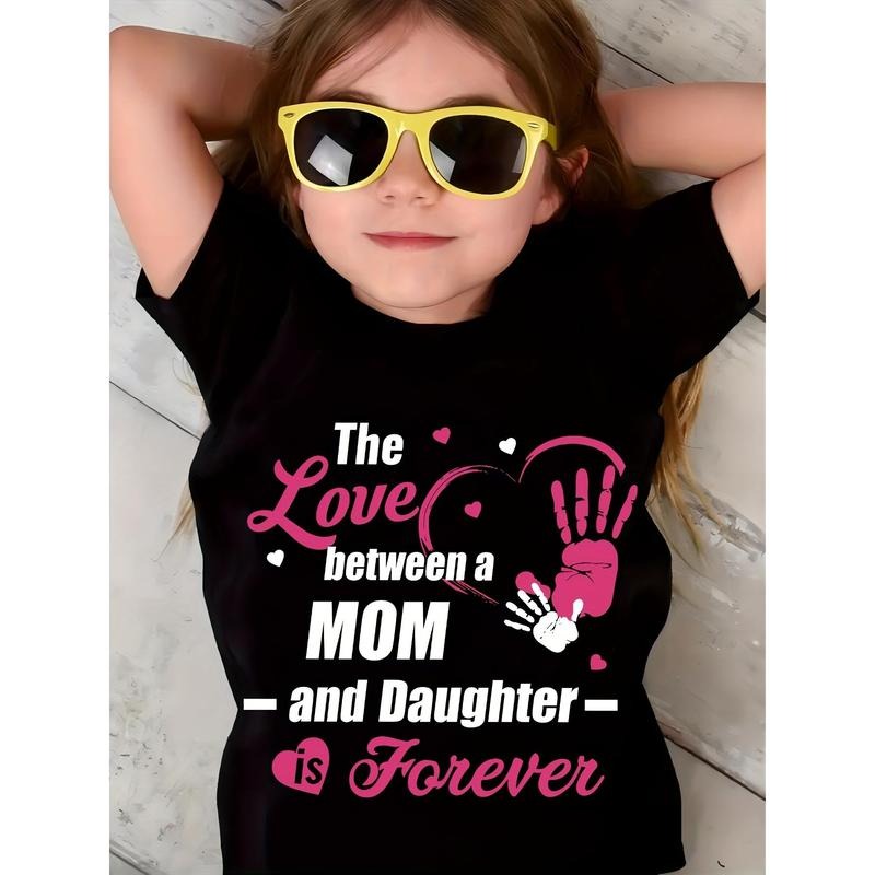 Mother-Daughter Love & Palm Print Cotton T-Shirt