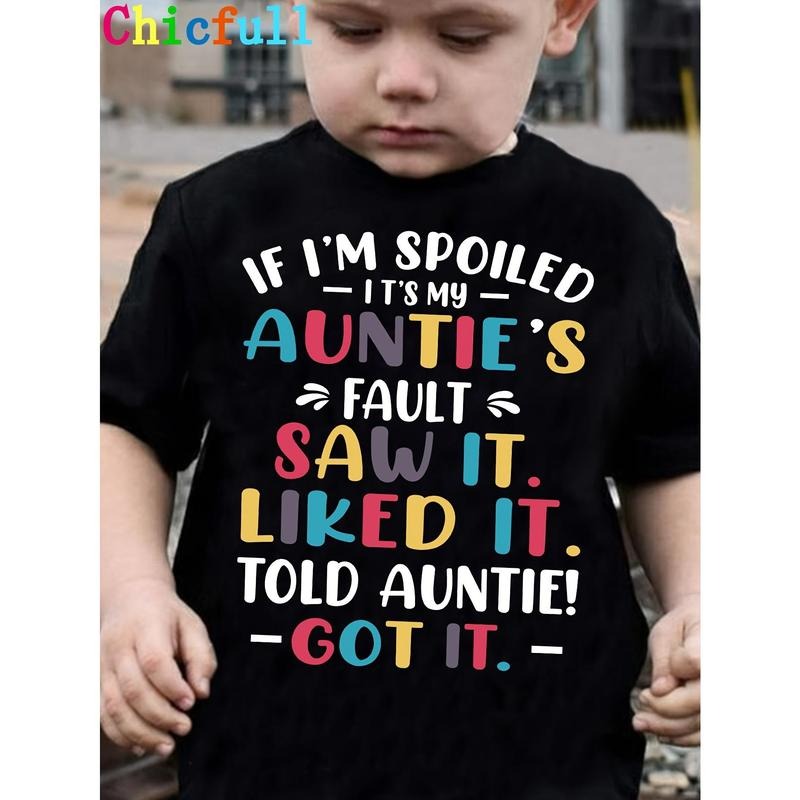 Chicfull Boys' 'If I'm Spoiled, It's My Aunt's Fault' Colorful Letter Print T-Shirt - Comfy Cotton Crew Neck Tee for...