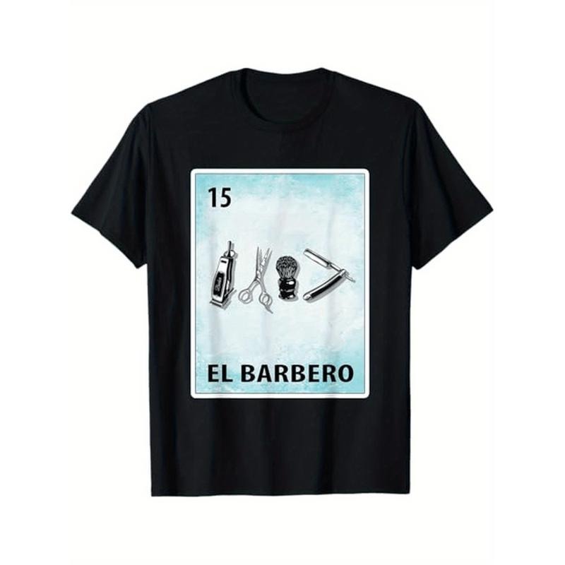 Summer Tshits El Barbero 100% Cotton Black T-Shirt - Mexican Barber Cards Design - Gifts for Men, Dad, Husband, Grandpa -...